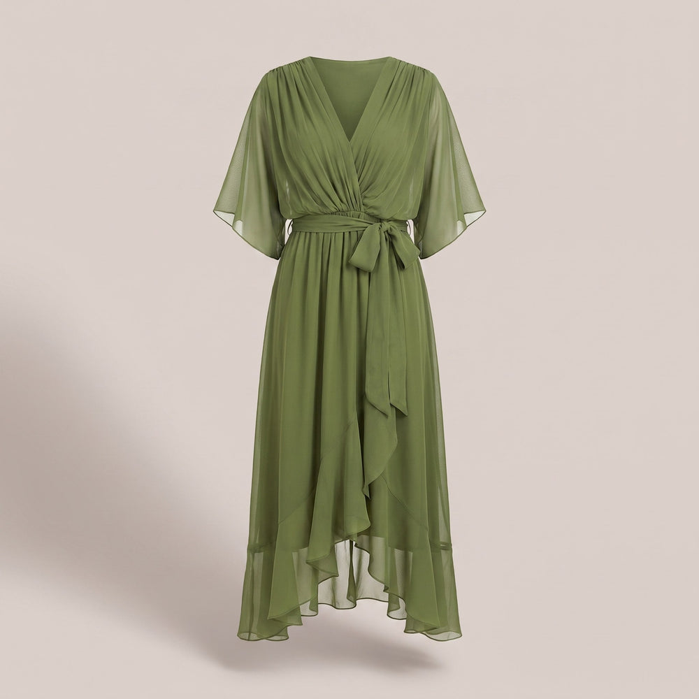 Bergljot — Lett Midi Kjole Dame i Chiffon med V Hals og Volang, Motegalleriet Oslo — bilde 2