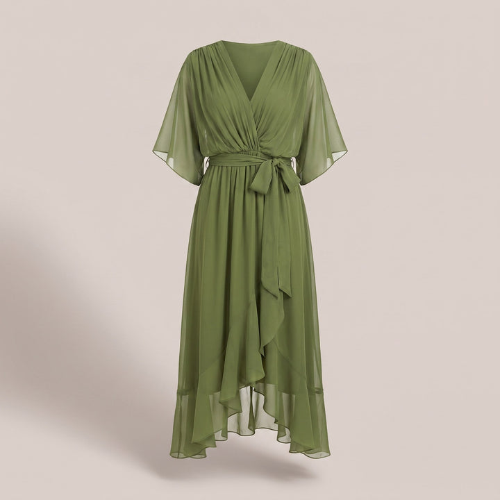 Bergljot — Lett Midi Kjole Dame i Chiffon med V Hals og Volang, Motegalleriet Oslo — bilde 2