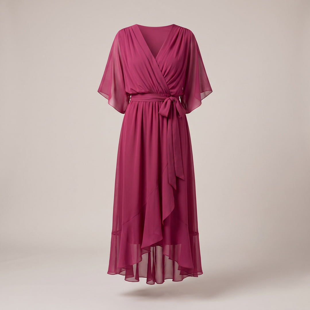 Bergljot — Lett Midi Kjole Dame i Chiffon med V Hals og Volang, Motegalleriet Oslo — bilde 4