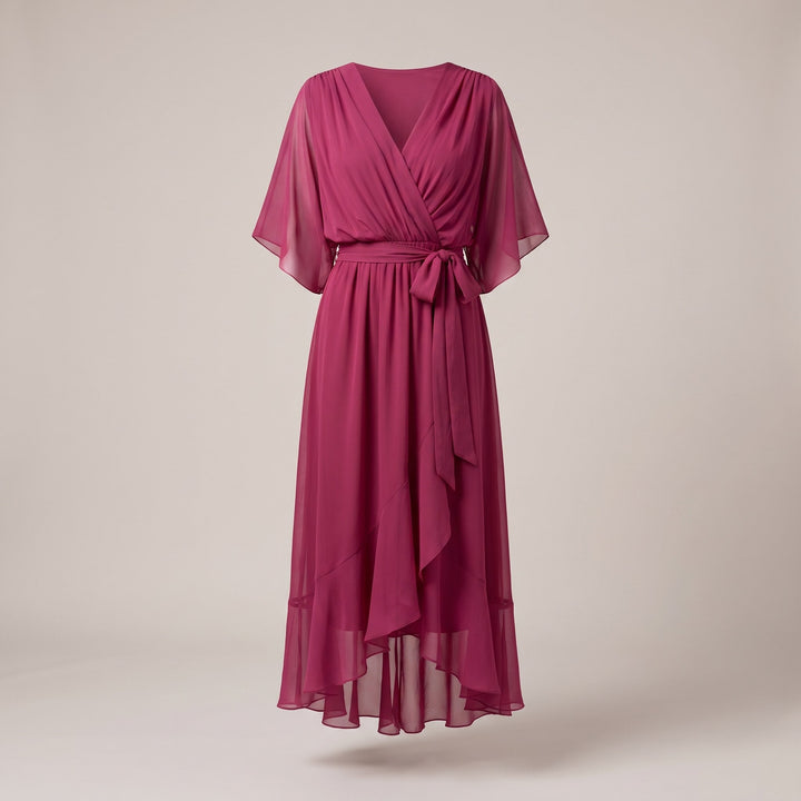 Bergljot — Lett Midi Kjole Dame i Chiffon med V Hals og Volang, Motegalleriet Oslo — bilde 4