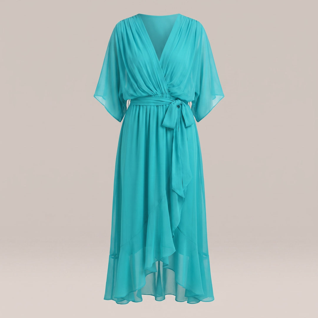 Bergljot — Lett Midi Kjole Dame i Chiffon med V Hals og Volang, Motegalleriet Oslo — bilde 5