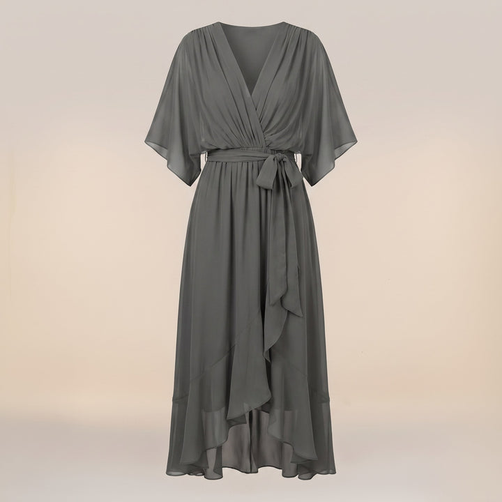 Bergljot — Lett Midi Kjole Dame i Chiffon med V Hals og Volang, Motegalleriet Oslo — bilde 6