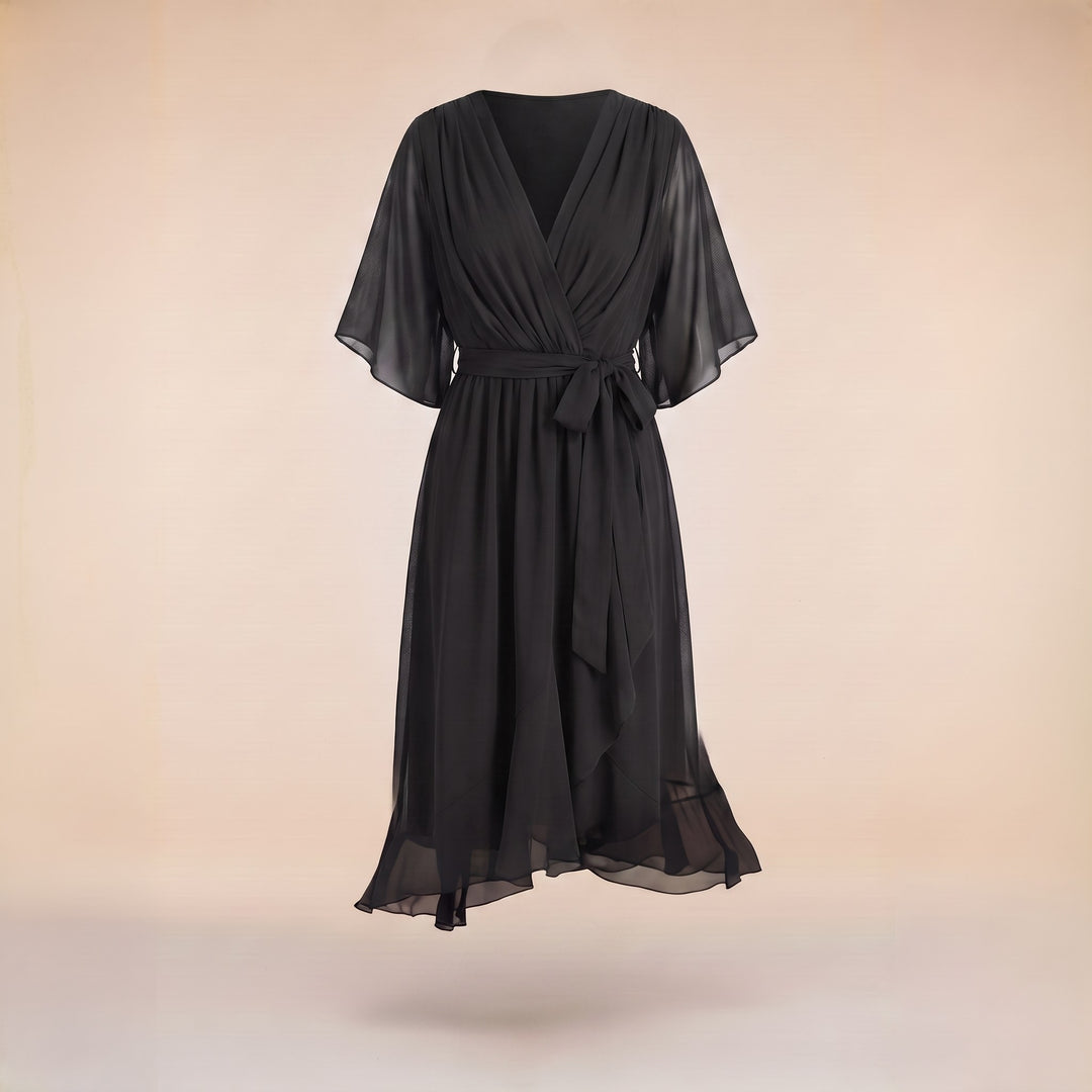 Bergljot — Lett Midi Kjole Dame i Chiffon med V Hals og Volang, Motegalleriet Oslo — bilde 7