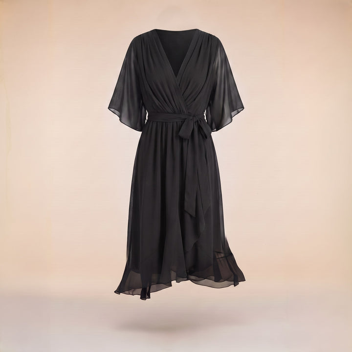 Bergljot — Lett Midi Kjole Dame i Chiffon med V Hals og Volang, Motegalleriet Oslo — bilde 7