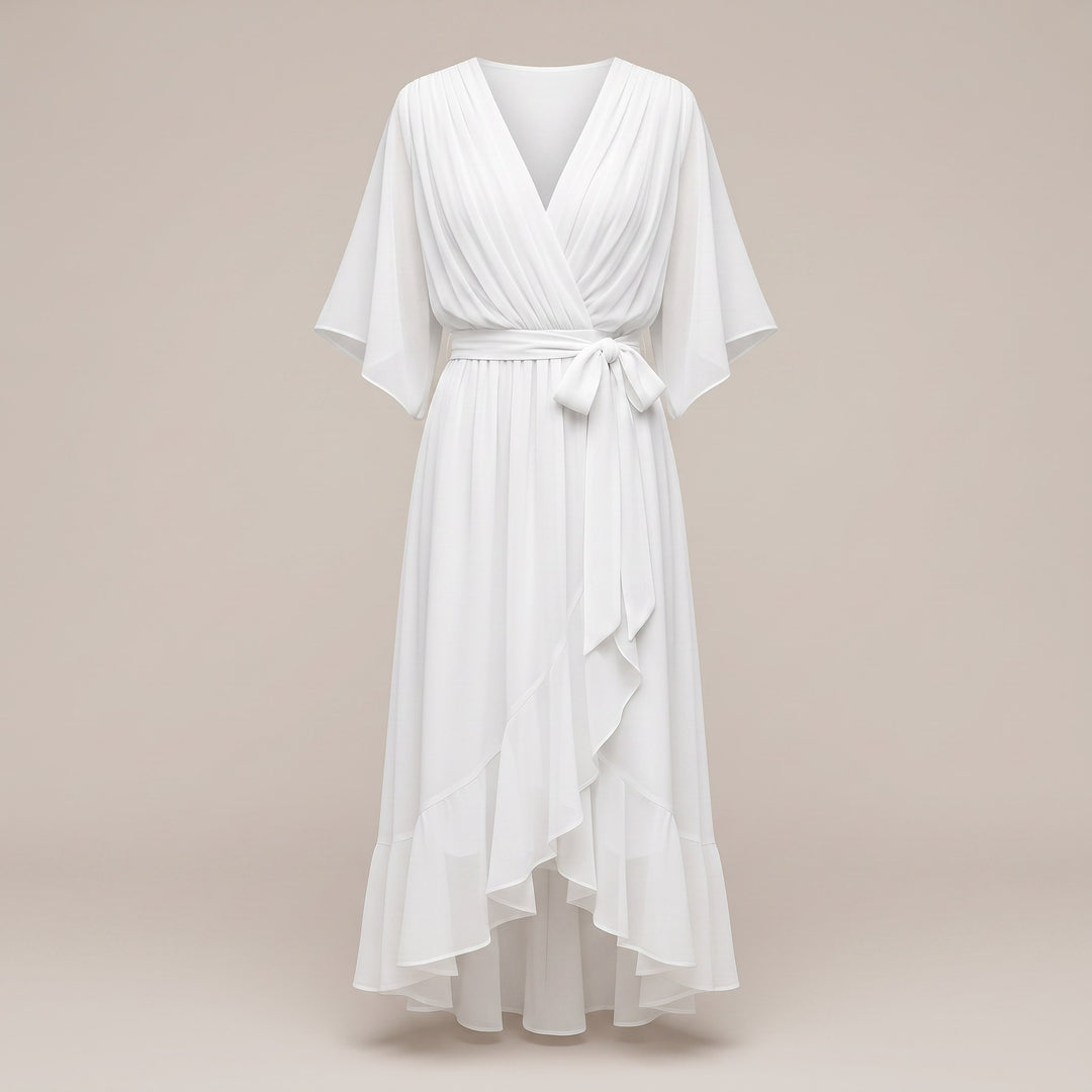 Bergljot — Lett Midi Kjole Dame i Chiffon med V Hals og Volang, Motegalleriet Oslo — bilde 8