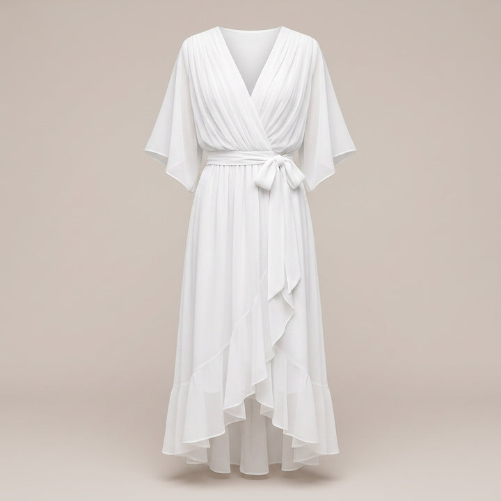 Bergljot — Lett Midi Kjole Dame i Chiffon med V Hals og Volang, Motegalleriet Oslo — bilde 8