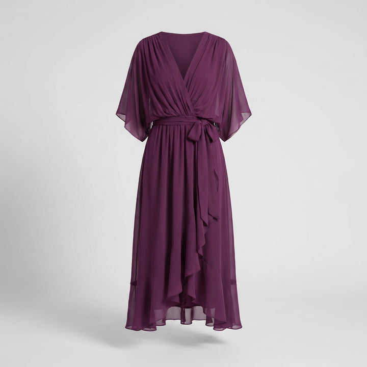 Bergljot — Lett Midi Kjole Dame i Chiffon med V Hals og Volang, Motegalleriet Oslo — bilde 9