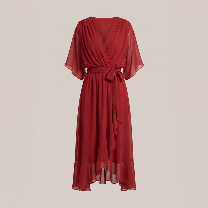 Bergljot — Lett Midi Kjole Dame i Chiffon med V Hals og Volang, Motegalleriet Oslo — bilde 10