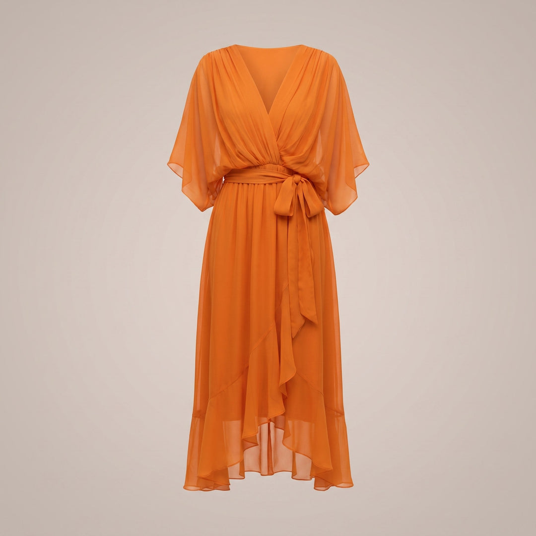 Bergljot — Lett Midi Kjole Dame i Chiffon med V Hals og Volang, Motegalleriet Oslo — bilde 11