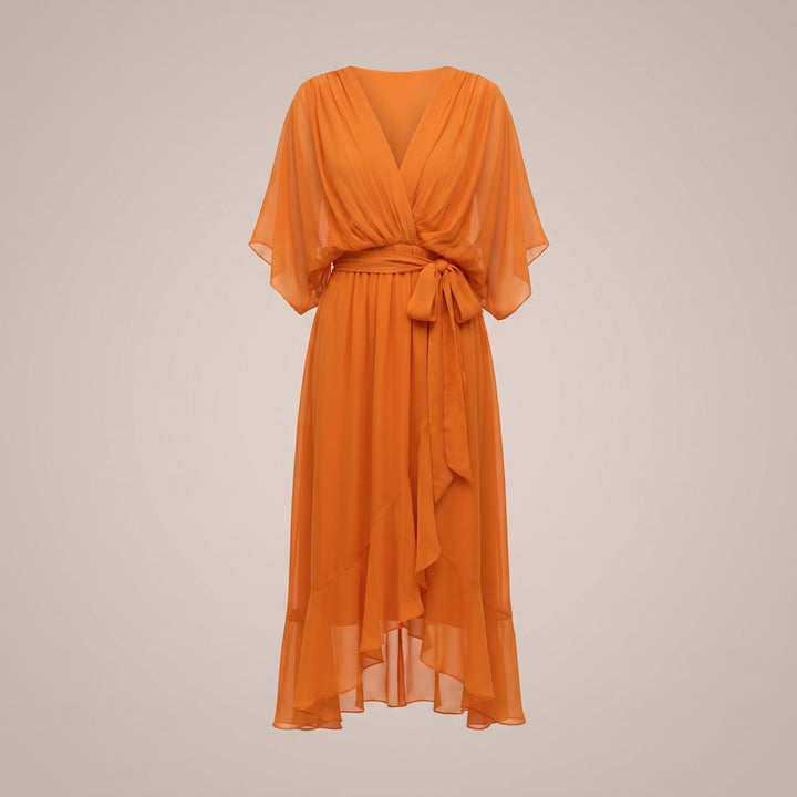 Bergljot — Lett Midi Kjole Dame i Chiffon med V Hals og Volang, Motegalleriet Oslo — bilde 11