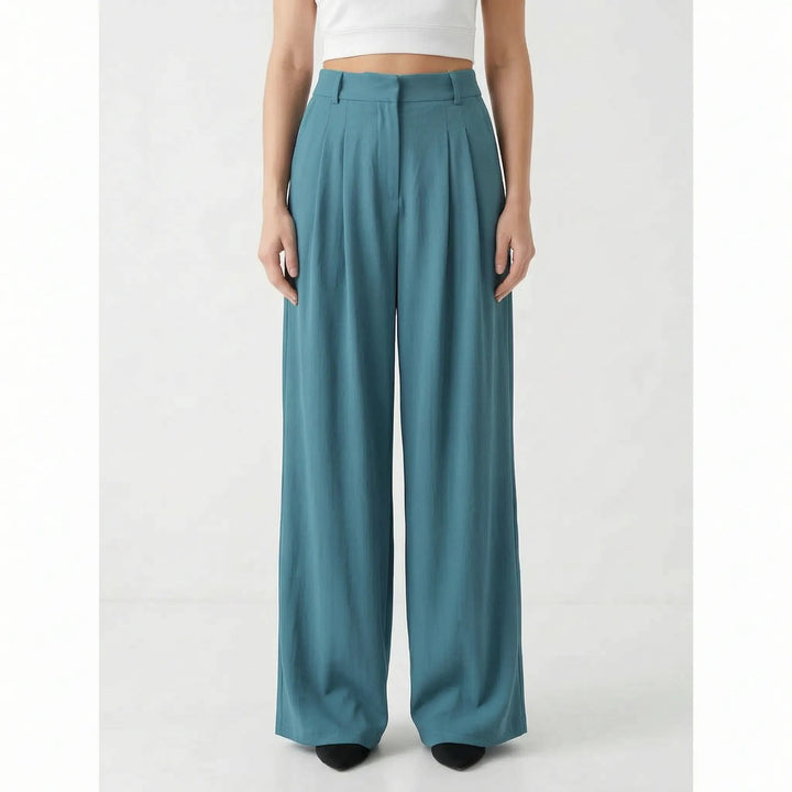 Margit — Plissert Bukse Dame med Høyt Liv, Vide Ben og Strikk i Livet, Motegalleriet Oslo — bilde 4