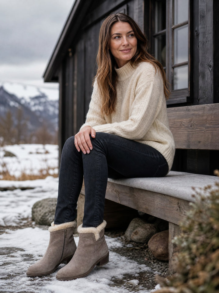 Marit | Fôrede Ankelstøvler i Semsket Skinn for Kvinner