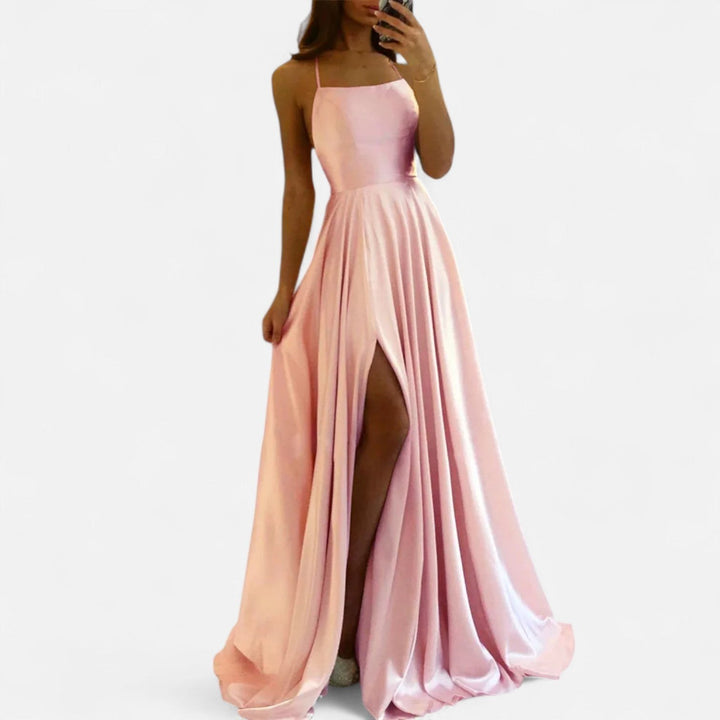 Nina — Maxi Kjole Dame i Sateng med Splitt og Tynne Stropper, Motegalleriet Oslo — bilde 7