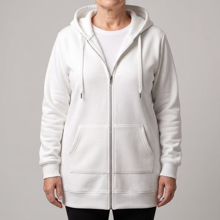 Pia — Lang Jakke Dame med Hette, Glidelås og Fôr i Fleece, Motegalleriet Oslo — bilde 1