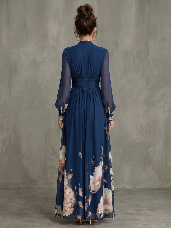Signe — Lang Kjole Dame i Chiffon med Lange Ermer og Blomster, Motegalleriet Oslo — bilde 4