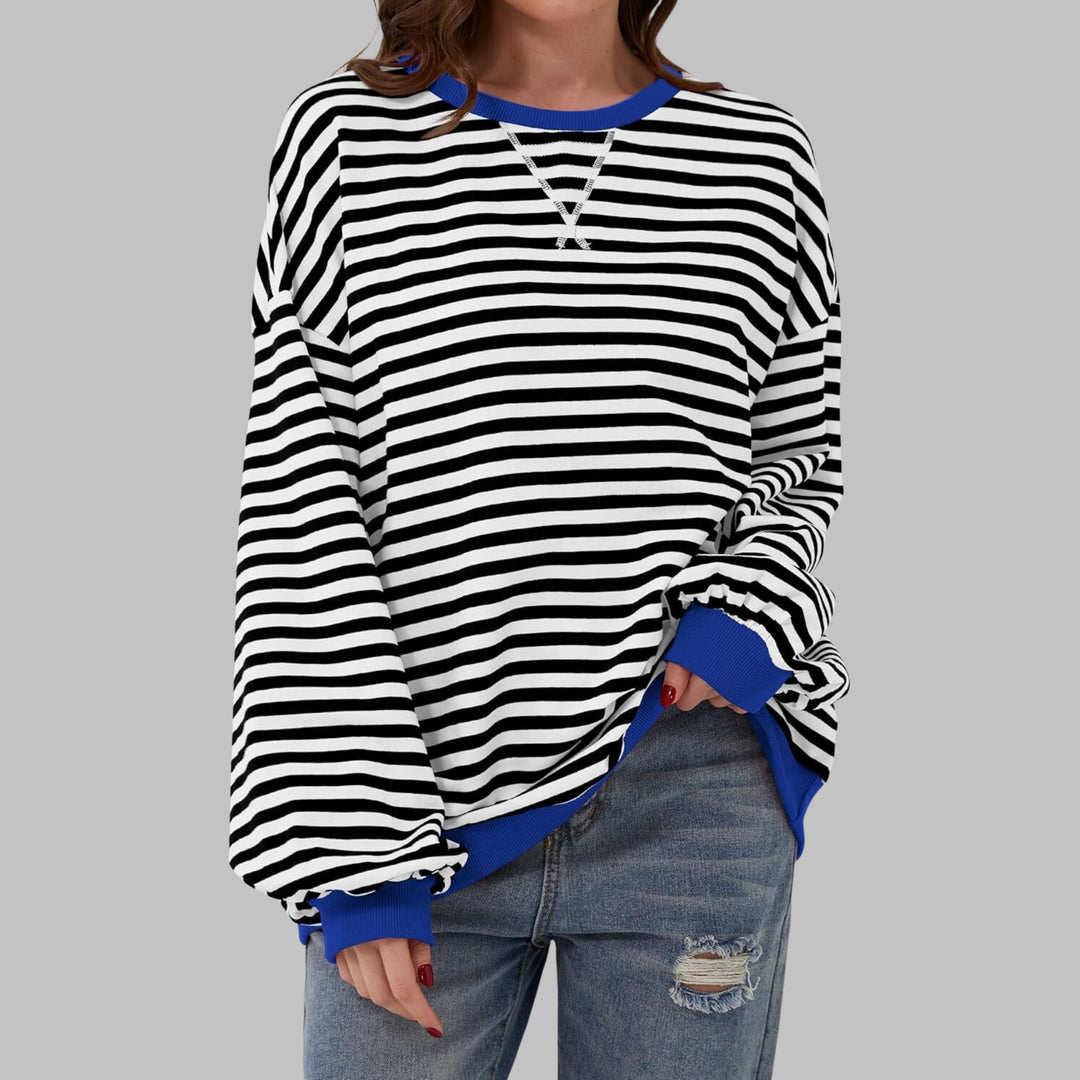 Stine — Oversized Stripete Collegegenser Dame med Rund Hals, Motegalleriet Oslo — bilde 4
