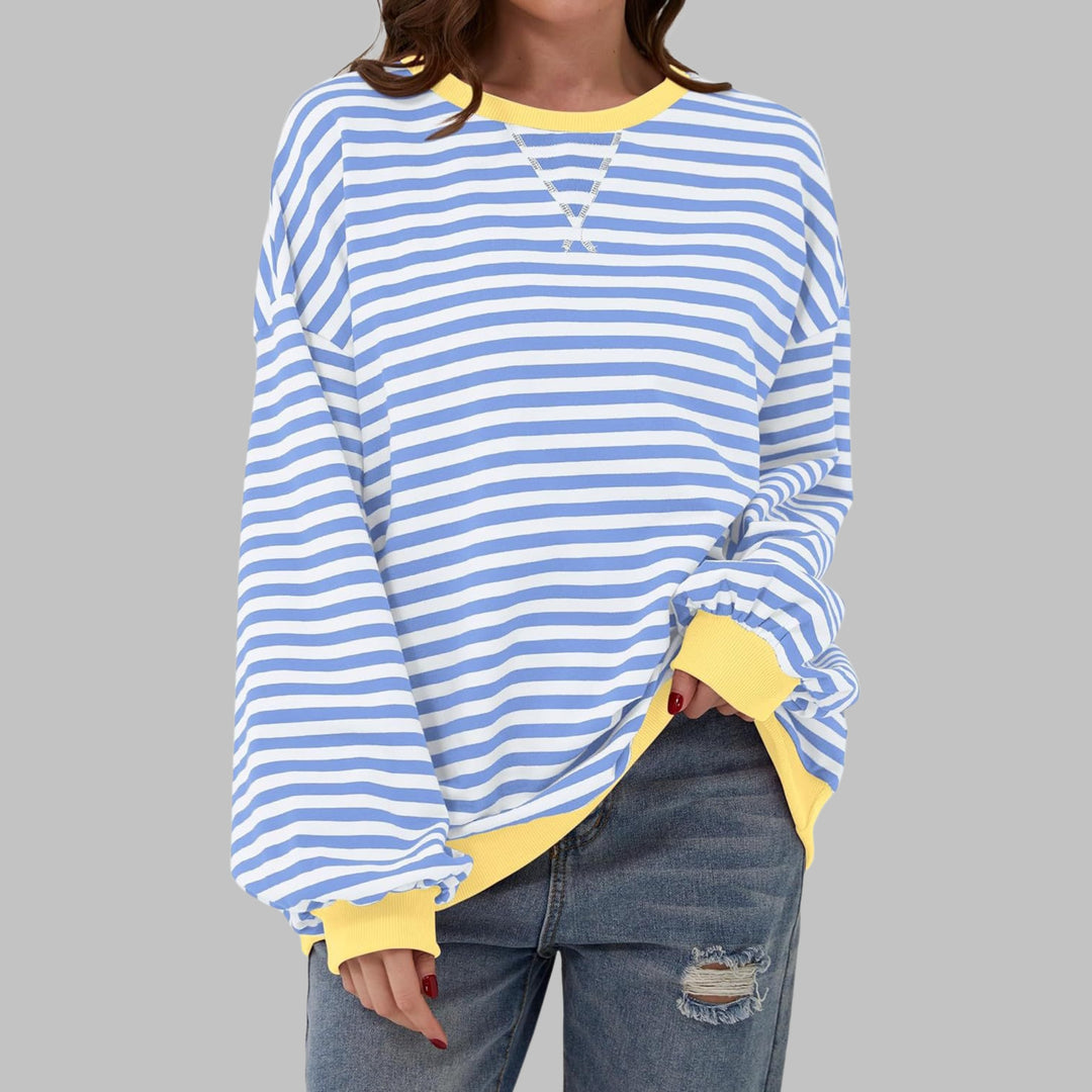 Stine — Oversized Stripete Collegegenser Dame med Rund Hals, Motegalleriet Oslo — bilde 6