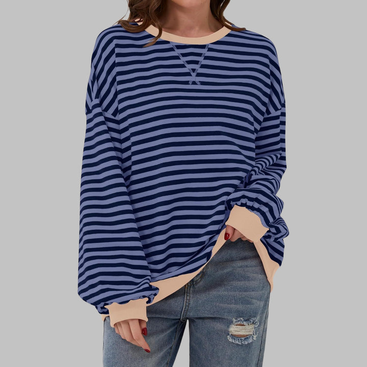 Stine — Oversized Stripete Collegegenser Dame med Rund Hals, Motegalleriet Oslo — bilde 9