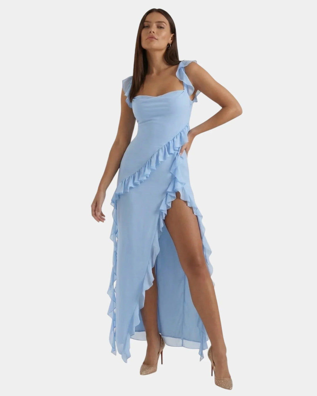 Tonje — Lang Kjole Dame i Chiffon med Firkantet Hals og Rysjer, Motegalleriet Oslo — bilde 4