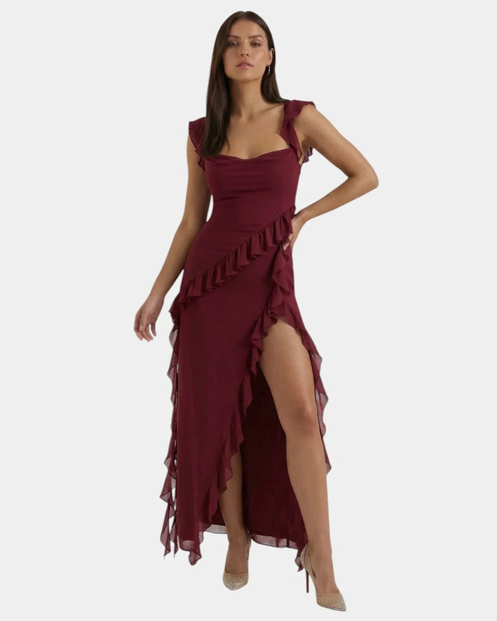 Tonje — Lang Kjole Dame i Chiffon med Firkantet Hals og Rysjer, Motegalleriet Oslo — bilde 8