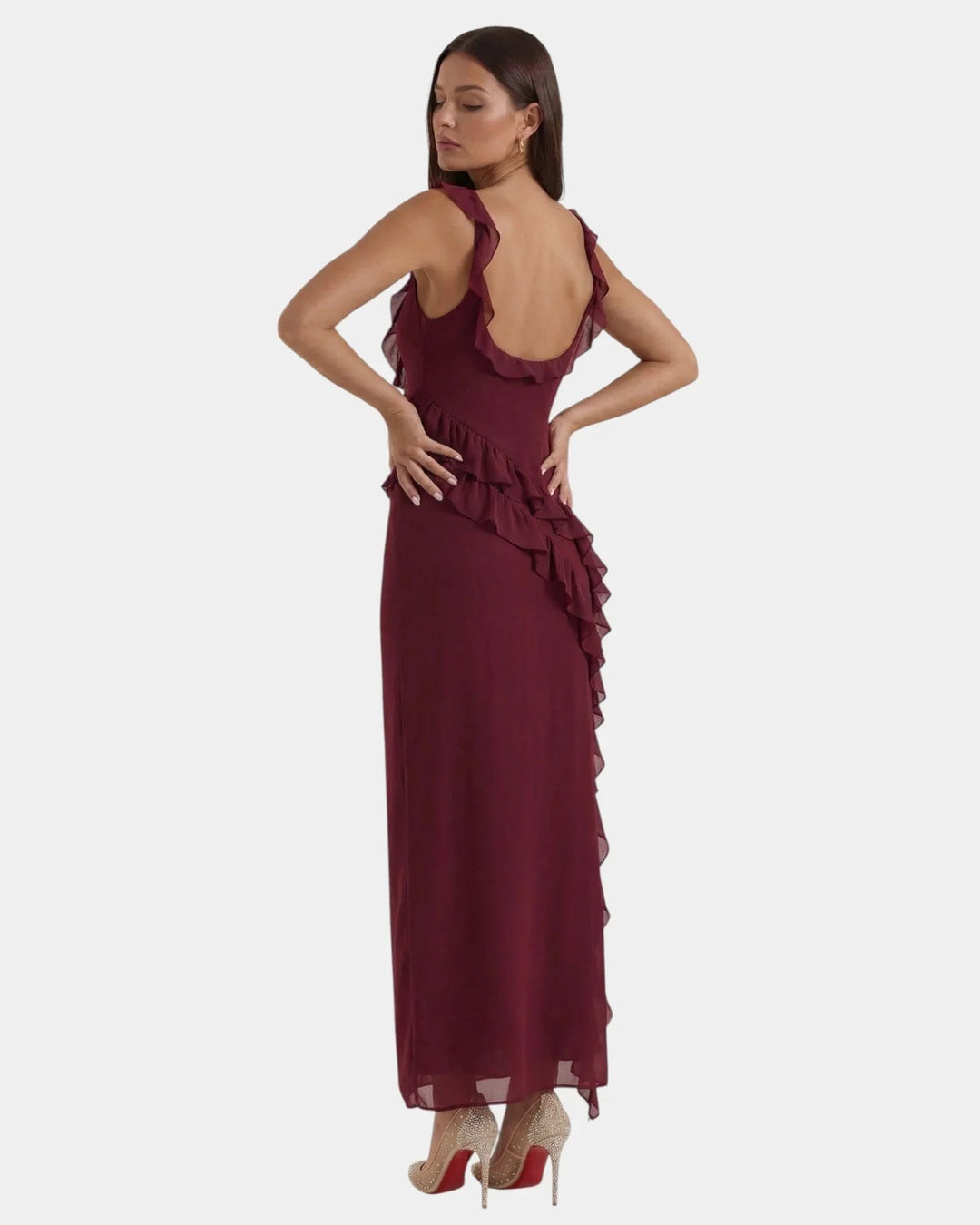 Tonje — Lang Kjole Dame i Chiffon med Firkantet Hals og Rysjer, Motegalleriet Oslo — bilde 12