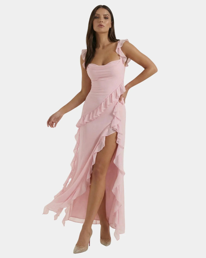 Tonje — Lang Kjole Dame i Chiffon med Firkantet Hals og Rysjer, Motegalleriet Oslo — bilde 13