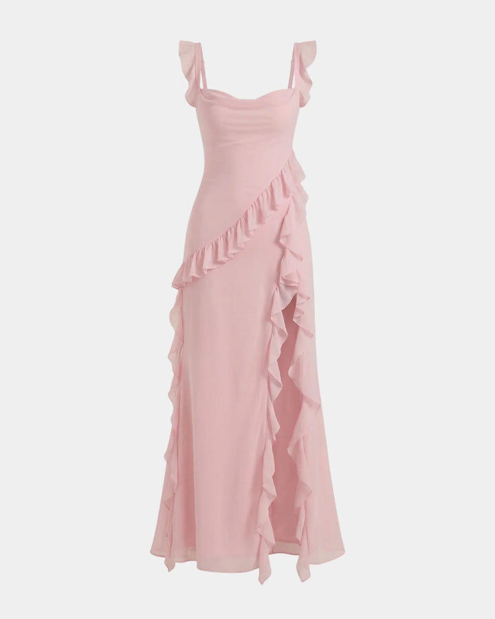 Tonje — Lang Kjole Dame i Chiffon med Firkantet Hals og Rysjer, Motegalleriet Oslo — bilde 17