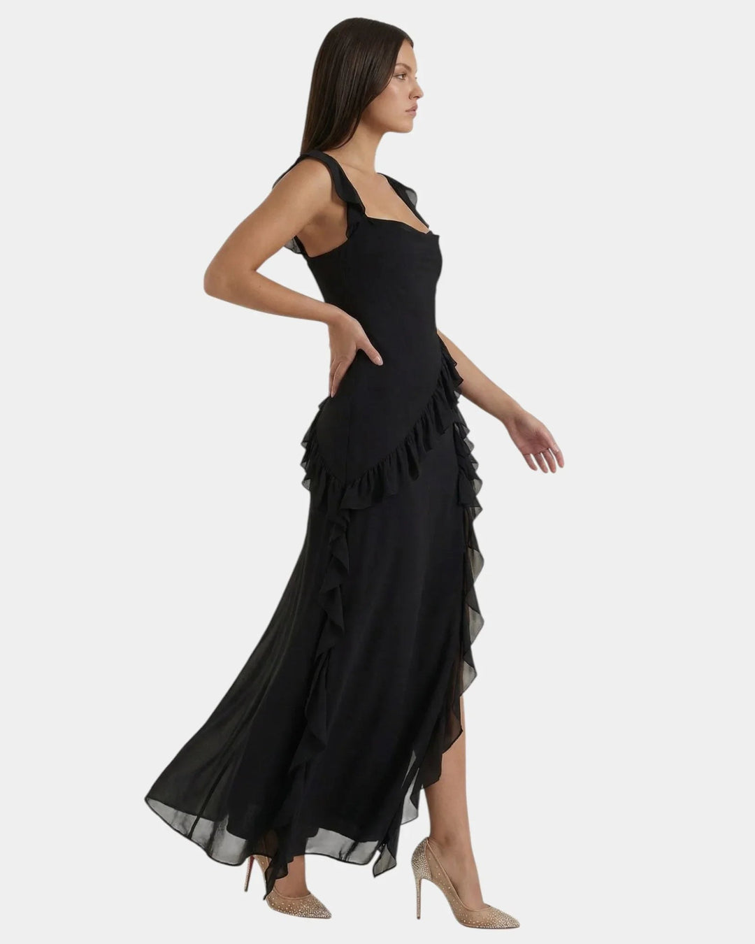 Tonje — Lang Kjole Dame i Chiffon med Firkantet Hals og Rysjer, Motegalleriet Oslo — bilde 20